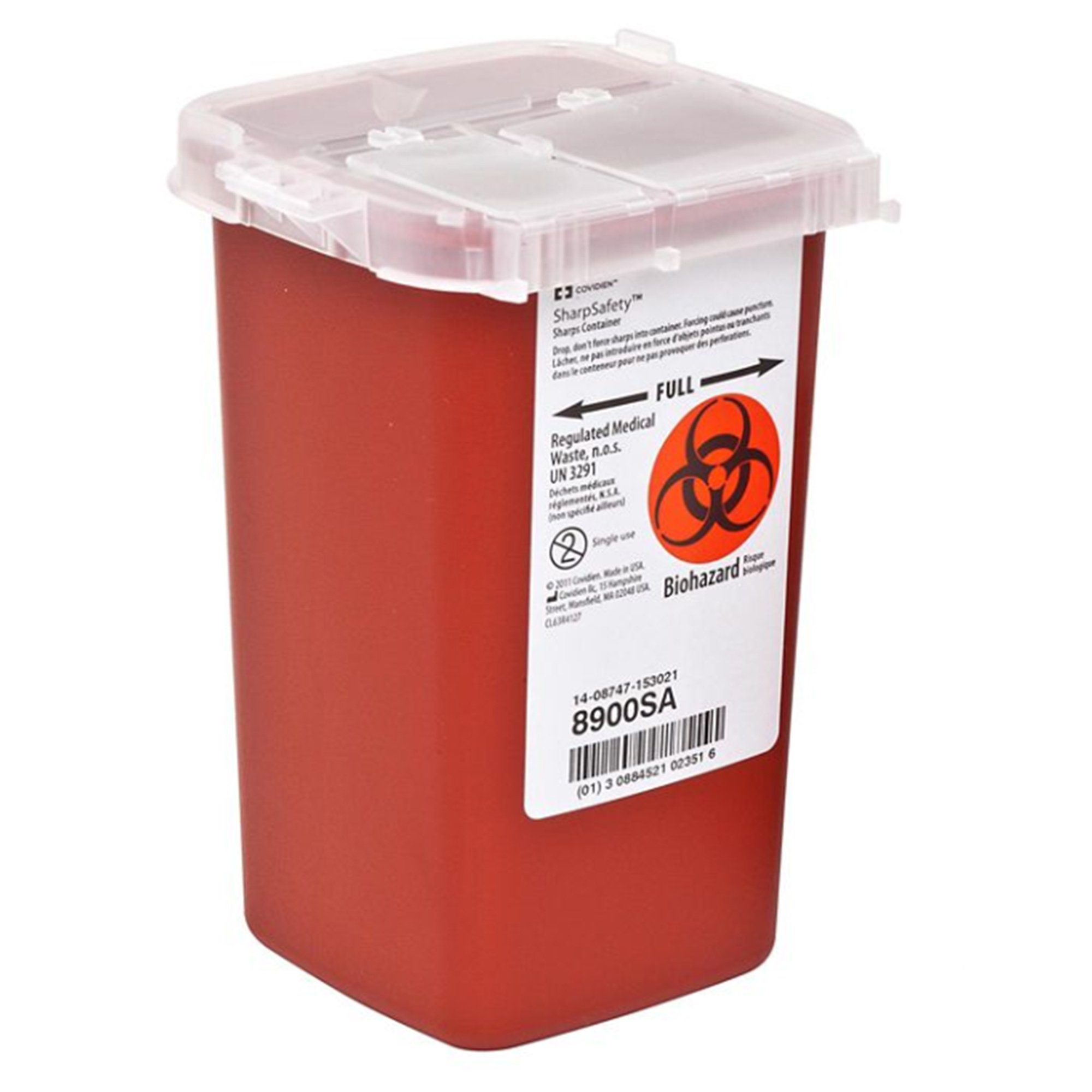 Covidien SharpSafety™ Sharps Container 1 Quart (0.25 Gallon) – Red Base, Vertical Entry, SHARPSTAR System