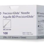 BD PrecisionGlide Hypodermic Needle, Regular Bevel 27G x 1/2", 100 Count
