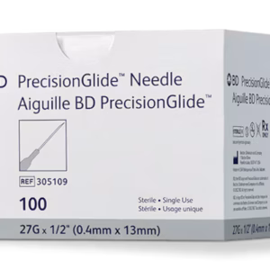 BD PrecisionGlide Hypodermic Needle, Regular Bevel 27G x 1/2", 100 Count