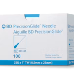 BD PrecisionGlide Hypodermic Needle, Regular Bevel 25G x 1", 100 Count