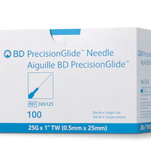 BD PrecisionGlide Hypodermic Needle, Regular Bevel 25G x 1", 100 Count