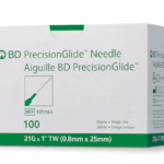 BD PrecisionGlide Hypodermic Needle, Regular Bevel 21G x 1", 100 Count