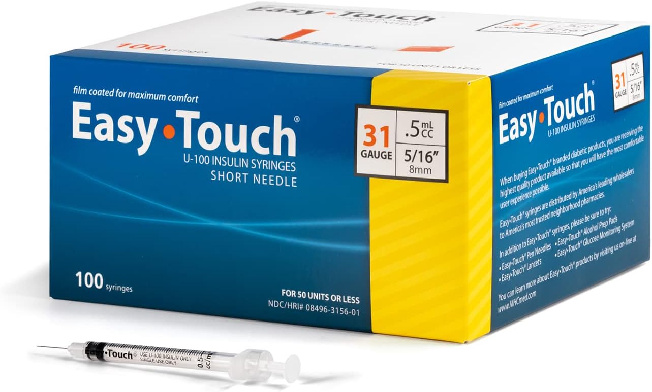 EasyTouch Insulin Syringe 31G x 5/16", 0.5cc, 100 Count