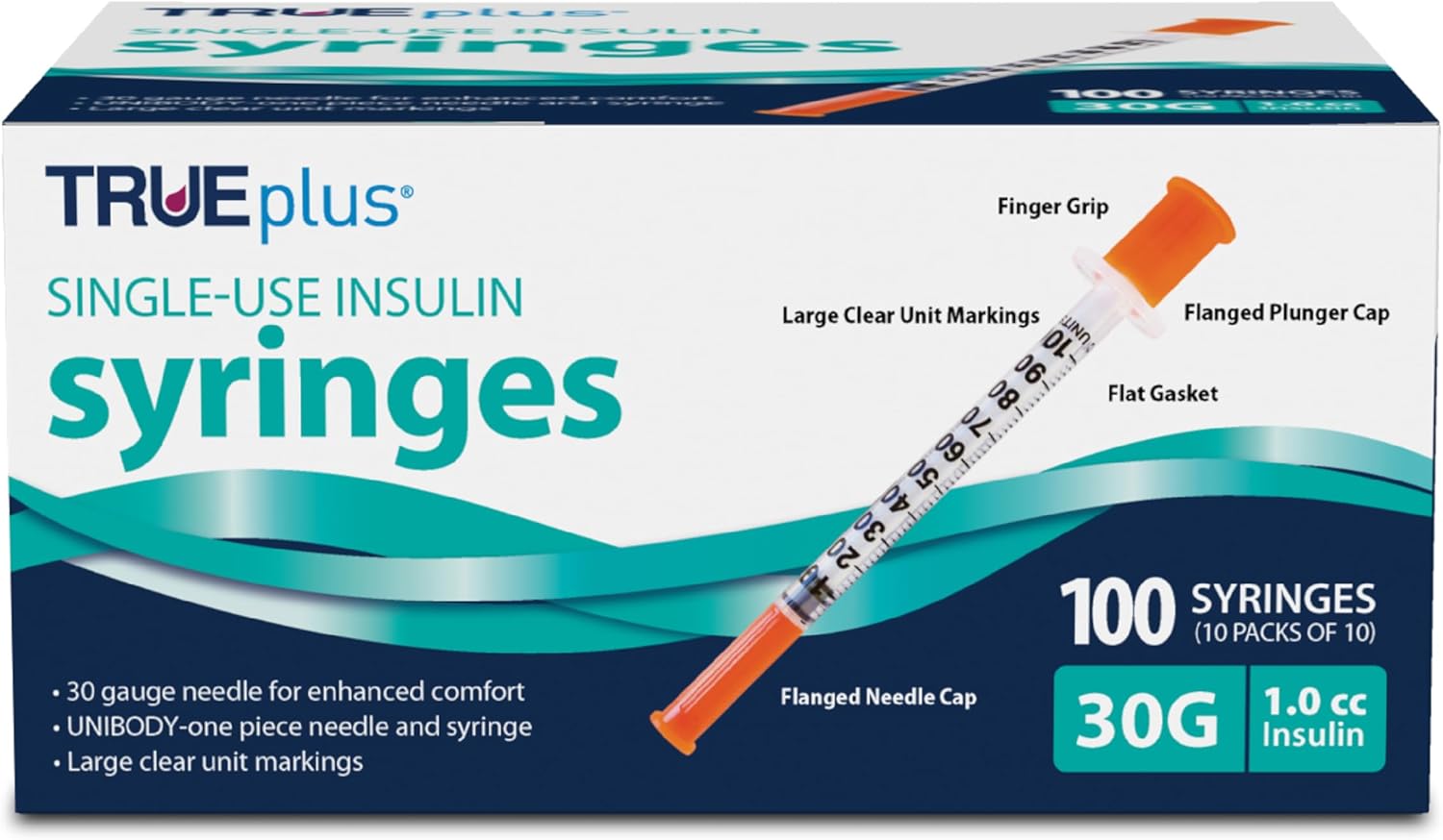 TRUEplus Insulin Syringe 30G x 5/16", 1.0cc, 100 Count