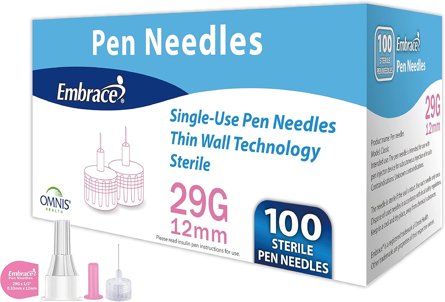 Embrace Pen Needles, 29G x 12.7mm, 100 Count