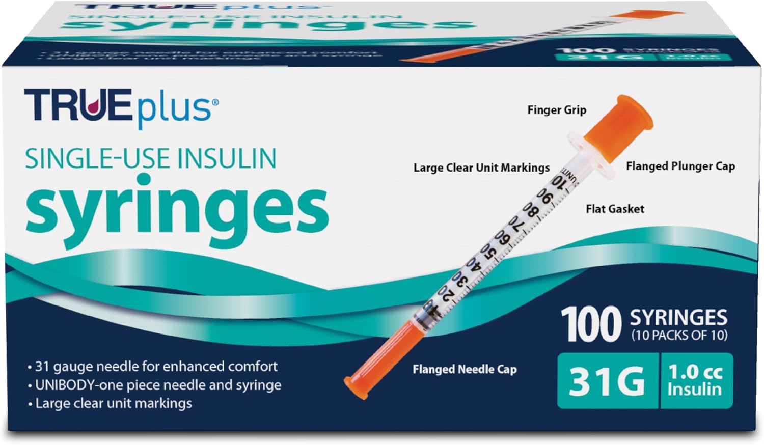 TRUEplus Insulin Syringe 31G x 5/16", 1.0cc, 100 Count