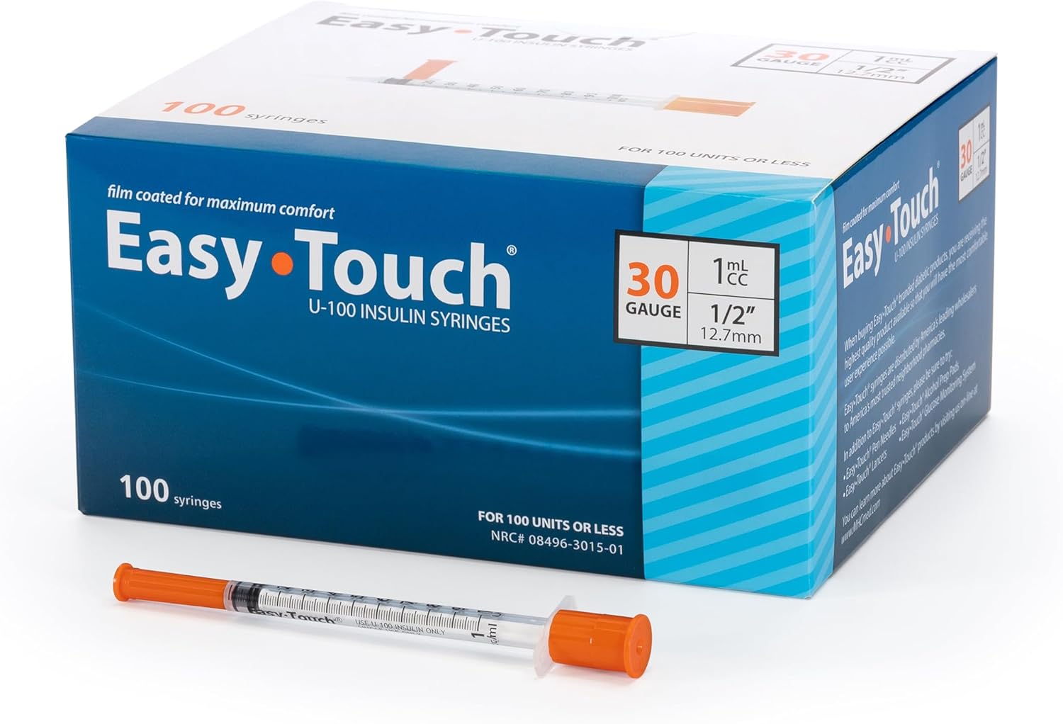 EasyTouch Insulin Syringe 30G x 1/2", 1.0cc, 100 Count