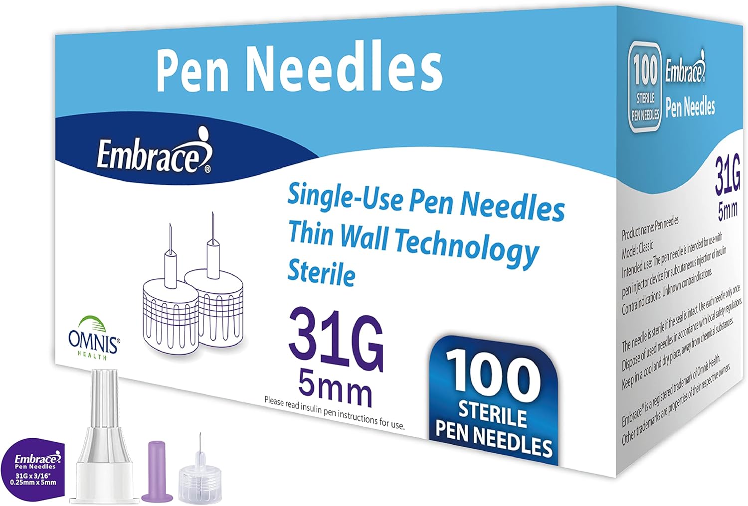 Embrace Pen Needles, 31G x 5mm, 100 Count