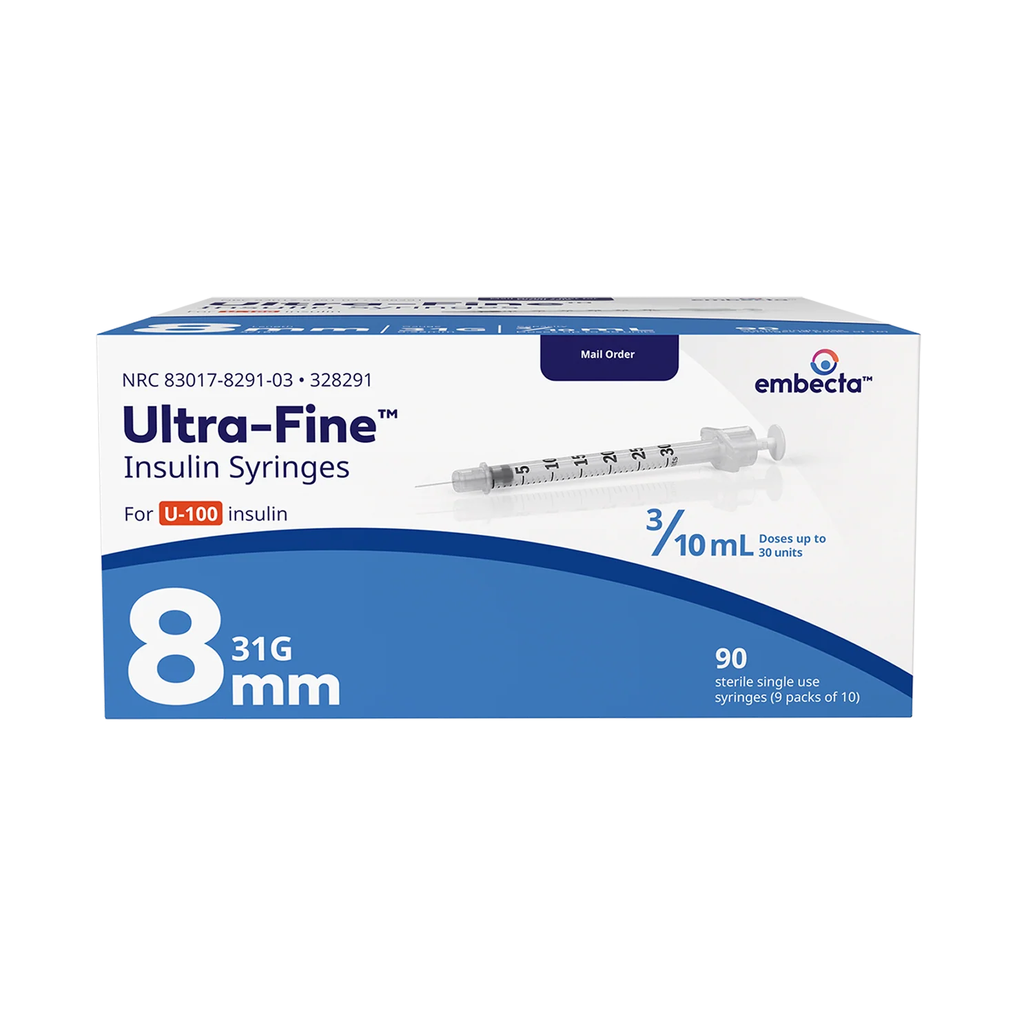 BD Embecta Ultra-Fine II Insulin Syringe 31G x 5/16", 0.3cc, 90 Count